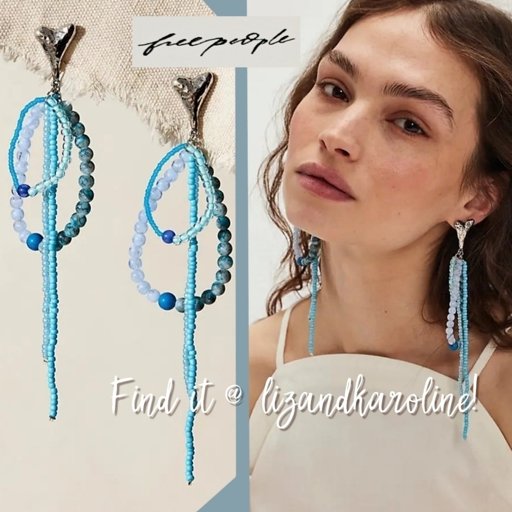 New! Free People Reese Dangle Turquoise and Silver Beaded Earrings